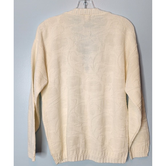 Vintage GFC LTD Womens Cream Textured Knit Cardigan Sweater Made in USA Small - Picture 7 of 11